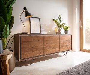 Komoda Stonegrace 175 cm akácie hnědá kamenina 2 dvířka 3 zásuvky