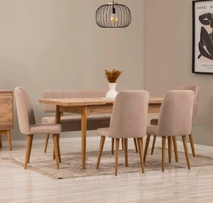 Jedálenský set s rozkladacím stolom a stoličkami (6 kusov) Vina - Atlantic Pine, Stone