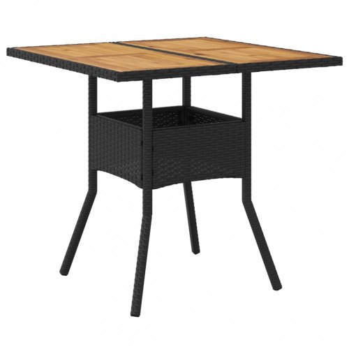 Zahradní stůl s akáciovou deskou černý 80x80x75 cm polyratan