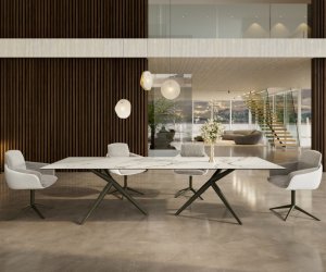 Jedálenský stôl Edge 300x100 keramický Calacatta Luxe bielo-zlatý