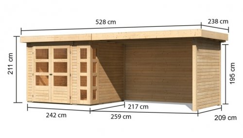 Dřevěný zahradní domek KERKO 3 s přístavkem 280 Dekorhome - BAREVNÁ VARIANTA: Šedá