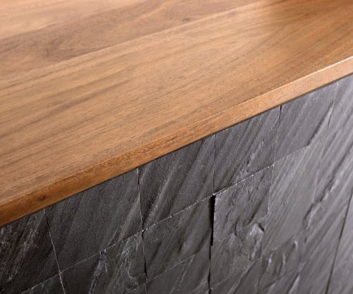 Konferenční stolek Teele 80x60 cm přírodní akácie a břidlice 2 zásuvky
