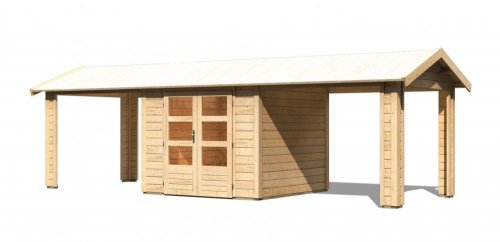 Dřevěný zahradní domek THERES 3 s přístavkem Dekorhome - BAREVNÁ VARIANTA: Šedá
