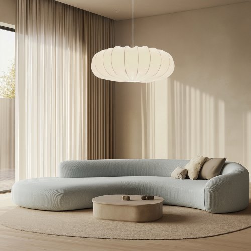 Škandinávska závesná lampa CAFEE' - s krémovým tienidlom v latte 66 cm - moderné stropné osvetlenie do obývačky a jedálne E27