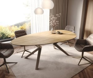 Oválny jedálenský stôl Edge 220x120 Keramický Laminam® Sabbia dub