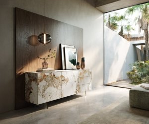 Komoda Cuor 180 cm keramika Minas Melange bílá béžová 2 dvířka 3