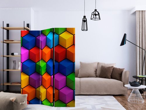 Paraván Colorful Geometric Boxes Dekorhome - ROZMĚR: 135x172 cm (3-dílný)
