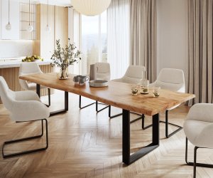 Jedálenský stôl Edge 300x100 XL akácia prírodný kov čierny