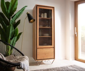 Vitrína Stonegrace 55x180 prírodná akácia 1 dvere 2 zásuvky kamenná