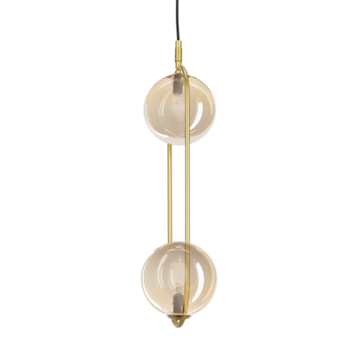 Závesná lampa CORDEL vintage - zlatá mosadz s jantárovými guľôčkovými tienidlami - elegantné osvetlenie obývačky 2x G9 LED