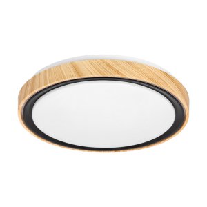 Stropná lampa Aflo drevená + čierna 24W LED 3000/4000/6000K 38cm biele tienidlo