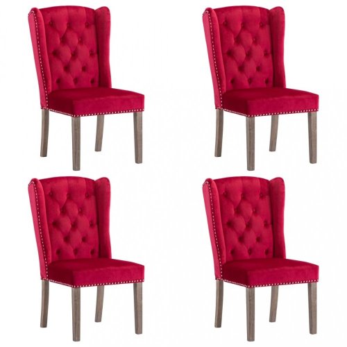 Jídelní židle 4 ks samet / kaučukovník Dekorhome - BAREVNÁ VARIANTA: Červená