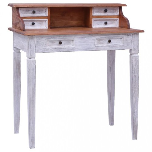 Písací stôl zo zásuvkami masívne drevo Dekorhome - BAREVNÁ VARIANTA: Biela / hnedá
