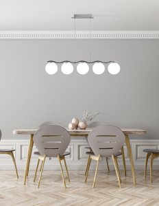 Závěsná lampa chrom/bílá koule 5 Ramon