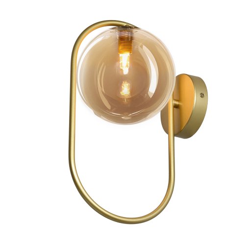 Nástenná lampa CORDEL vo vintage štýle - zlatý mosadzný krúžok s jantárovým guľôčkovým tienidlom - elegantná LED nástenná lampa G9