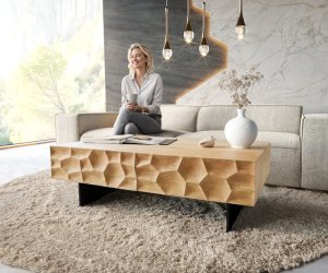 Konferenční stolek Solu 120x70x40 cm přírodní dub 4 zásuvky kov černá