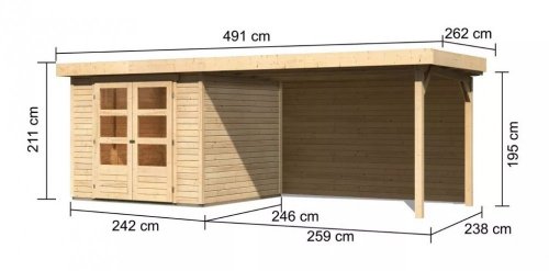Dřevěný zahradní domek ASKOLA 3,5 s přístavkem 280 Dekorhome - BAREVNÁ VARIANTA: Šedá