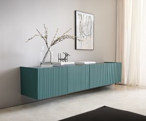 TV stolík Kelani 200 cm modrý 4 dvierka