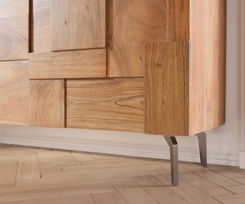 Komoda Puzzle 145 cm přírodní akácie šikmá podnož nerezová ocel