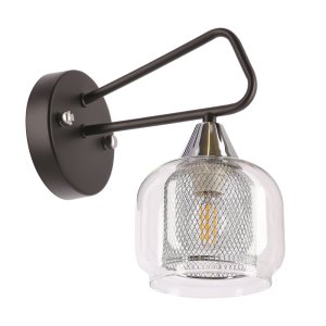 GATO lampa kinkiet czarny 1x40W E14 klosz szklany bezbarwny+chromowy