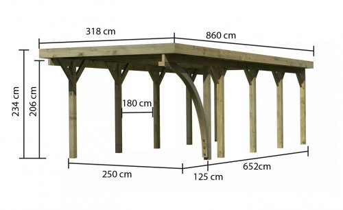 Drevený prístrešok / carport CLASSIC 3B s plechmi Dekorhome