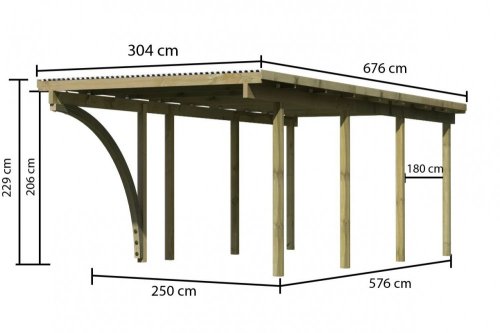 Dřevěný přístřešek s vjezdovým obloukem 304 x 676 cm borovice Dekorhome
