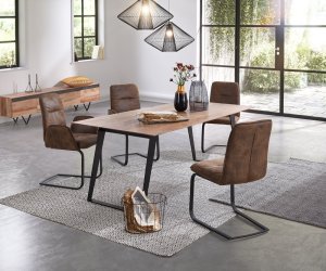 Jedálenský stôl Edge 200x100 Akácia prírodná kovová šikmá podstava