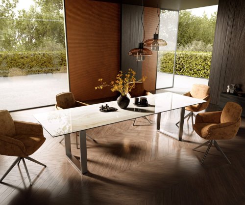 Jedálenský stôl Edge 300x100 keramika Laminam® Onice Oro nerezová oceľ