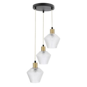 Závesná lampa Greniko, čierna, 3x40W, E14, bezfarebné tienidlo