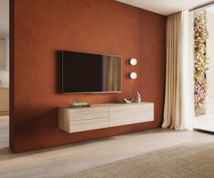 TV stolek Cuor 180 cm keramika Laminam® Travertino Bianco krémově bílá