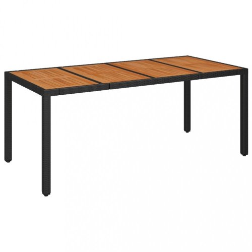 Zahradní stůl s dřevěnou deskou černý 190x90x75 cm polyratan