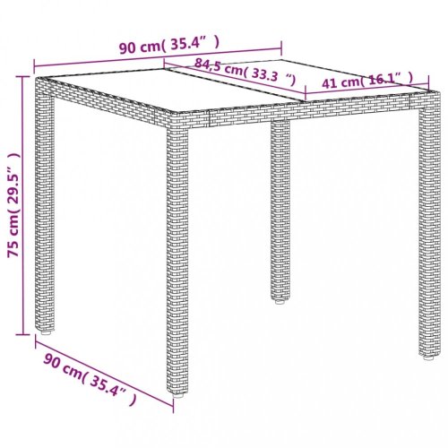 Zahradní stůl se skleněnou deskou bílý 90x90x75 cm polyratan
