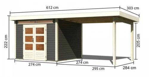Dřevěný zahradní domek KANDERN 6 s přístavkem 320 Dekorhome