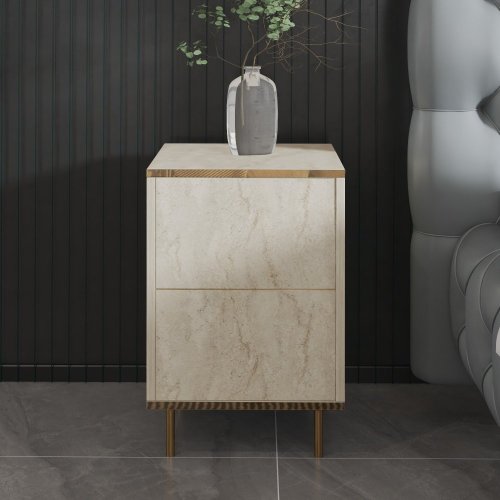Nočný stolík Imaj - Travertine, Gold - POSLEDNÉ 2 KUSY