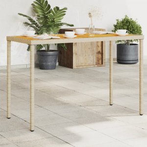 Zahradní stůl s akáciovou deskou béžový 115x54x74 cm polyratan