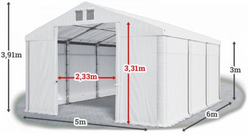 Garážový stan 5x6x3m strecha PVC 560g/m2 boky PVC 500g/m2 konštrukcia ZIMA