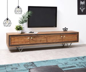 TV stolek Stonegrace 200 cm přírodní akácie 3D 4 dvířka