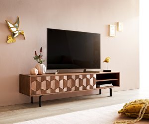 TV stolek Fevo 160 cm akácie hnědá 2 dvířka podnož ve tvaru "L"