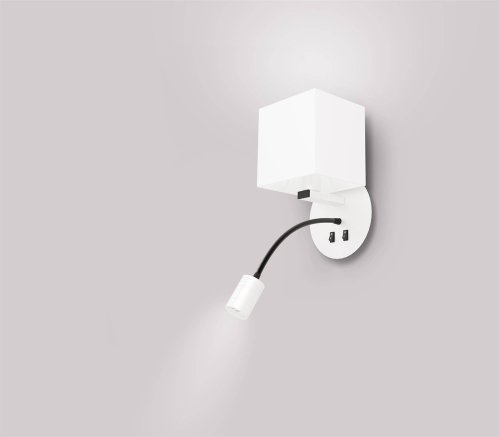 Bílá hotelová nástěnná lampa s LED čtecí lampou Magnum