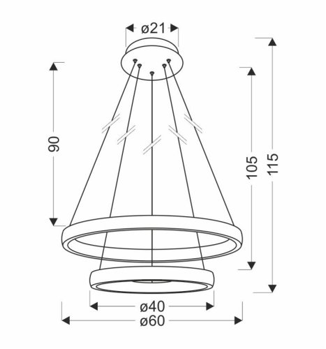 ZÁVESNÁ LAMPA HASHIM 60+40CM MATNÁ TMAVO ZLATÁ 22W+34W LED KRYŠTÁLY ČÍRE