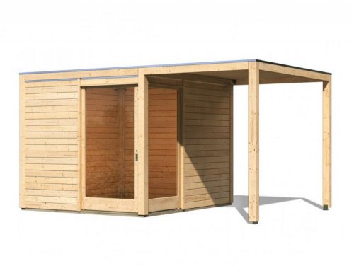 Dřevěný zahradní domek s přístavkem 502 x 304 cm Dekorhome - BAREVNÁ VARIANTA: Šedá