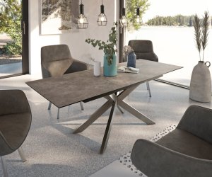 Jídelní stůl Daven 160/200x90 cm keramická hnědá nerezová ocel