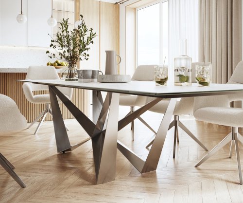 Jídelní stůl Edge 300x100cm Laminam® keramika bílá podnož plochá ocel