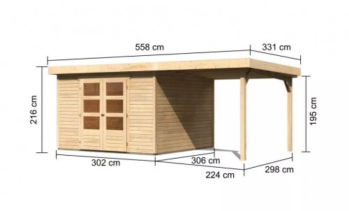 Dřevěný zahradní domek ASKOLA 6 s přístavkem 240 Dekorhome