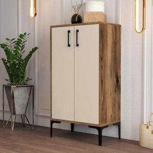 Skrinka na topánky / Botník Prag - Walnut, Cream