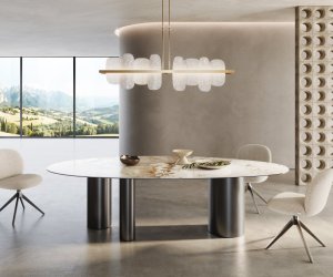 Jedálenský stôl Edge Oval 280x130 keramický Minas Melange biela