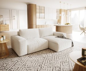 Rohová pohovka Lanzo XL 280x175 cm bouclé krémovo-bílá variabilní