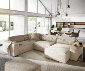 Pohovka ve tvaru "U" Sirpio 300x200 cm manšestr béžová lenoška