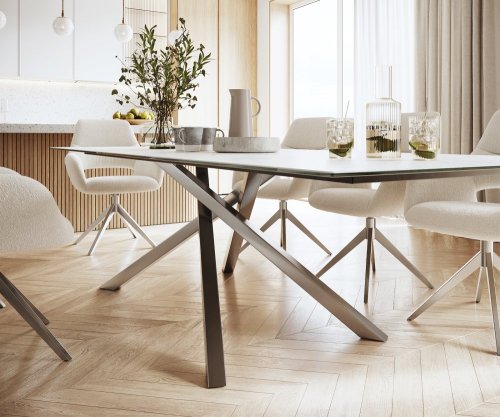 Jídelní stůl Edge 300x100cm Laminam® keramika bílá podnož křížová