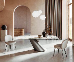 Jedálenský stôl Edge Boot 240x120 Keramický stôl Calacatta Luxe bielo